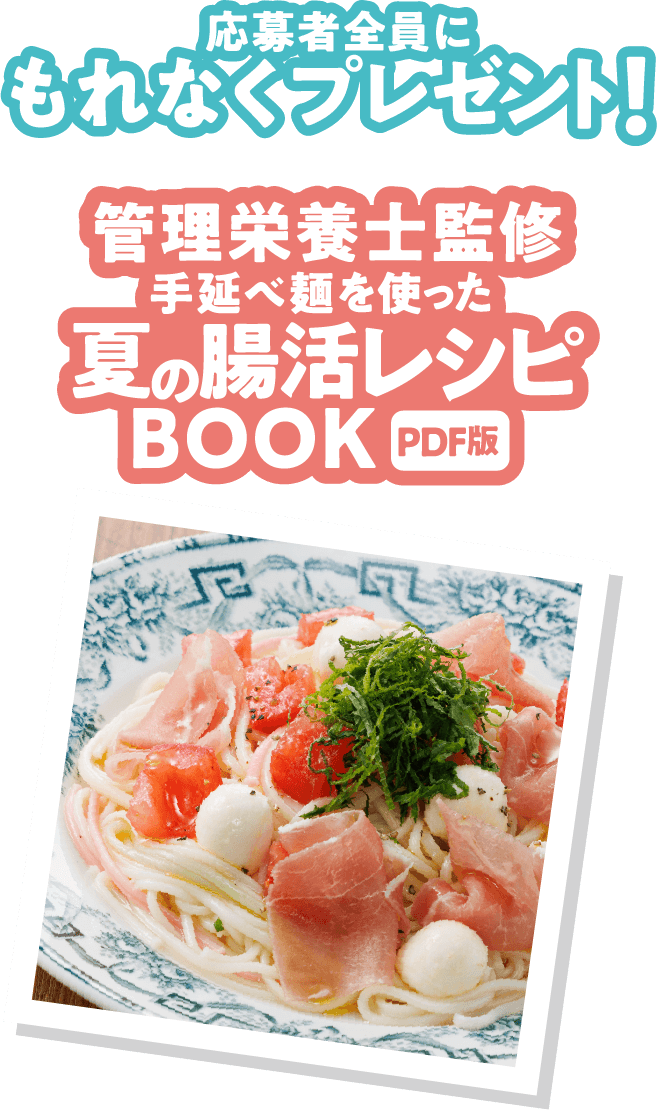 応募者全員にもれなくプレゼント！管理栄養士監修手延べ麺を使った夏の腸活レシピBOOK（PDF版）
